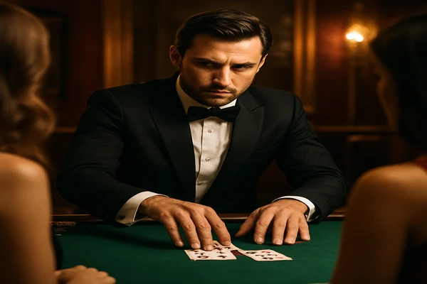 একজন নারী ল্যাপটপে অনলাইন গেম খেলছেন, চারপাশে জ্বলজ্বল করা ক্যাসিনো পরিবেশ ছড়িয়ে পড়ছে